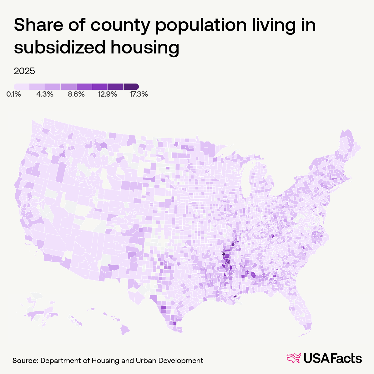 Share of county population living in subsidized housing